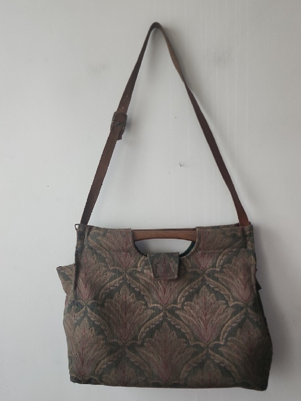 Tapestry Pattern Messenger Bag with Green Interior - Picture 6 of 15
